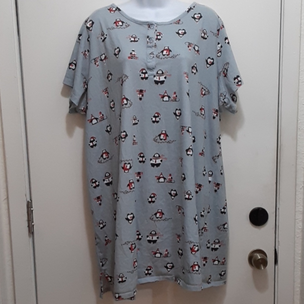 Sleep Shirt 1X Dreams and Co Christmas Penguins